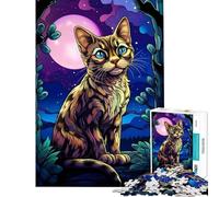 Jigsaw Puzzle for Adults 1000 Pieces Bengal Cat Night Challenging To Complete For Family Fun Toy Wall Decor for 14+ Puzzle Game Offered (38x26cm)