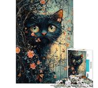Jigsaw Puzzle for Adults 1000 Pieces Black Cat in Bloom Puzzle for Adults Relax Games Birthday Present Birthday And Unique Gifts (Size 38x52cm)