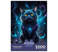 Jigsaw Puzzle for Adults 1000 Pieces, Black Cat in Neon Space Artwork, Creative Leisure Activity, Festive Season Fun, Pieces, 38x26cm/1000pcs