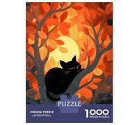 Jigsaw Puzzle for Adults 1000 Pieces Black Cat Sleeping in Autumn Tree Jigsaw Puzzle Relax Games Precision Cutting Parent-child Interaction 52x38cm/1000pcs