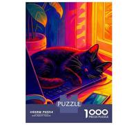 Jigsaw Puzzle for Adults 1000 Pieces Black Cat Sleeping on Laptop Puzzle for Adults Relax Games Perfect Decoration Difficult And Challenge 52x38cm/1000pcs