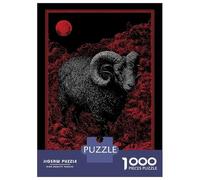 Jigsaw Puzzle for Adults 1000 Pieces Black Ram with Red Moon Jigsaw Puzzle Relaxing Games Wall Decoration Difficult And Challenge 38x26cm/1000pcs