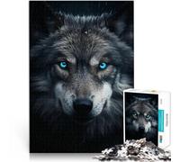 Jigsaw Puzzle for Adults 1000 Pieces black Wolf blue eyes Made of cardboard,Suitable for ages 14 and up Improve memory Artists' Collection, Fine Arts。size:26x38cm/10.24x14.96inch