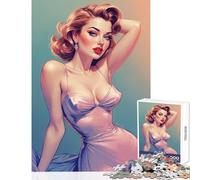 Jigsaw Puzzle for Adults 1000 Pieces Blonde Pin-up Vintage Posing Jigsaw for Teenagers Precision Cutting Every Piece Is Unique - Stress Reduction Gifts (38x52cm)
