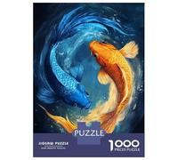 Jigsaw Puzzle for Adults 1000 Pieces Blue And Gold Koi Fish Adult Jigsaw Puzzle Relaxing Games Wall Decoration for Is Ideal As A Gift 38x26cm/1000pcs