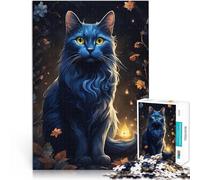 Jigsaw Puzzle for Adults 1000 Pieces Blue Cat in Moonlight Handgeschwindigkeitswettbewerb Lustiges Geschenk38x26cm