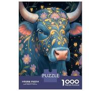Jigsaw Puzzle for Adults 1000 Pieces Blue Cow with Floral Design Puzzle for Adults Family Game Improve Memory Parent-child Interaction 70x50cm/1000pcs