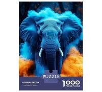 Jigsaw Puzzle for Adults 1000 Pieces Blue Elephant in Colorful Smoke Puzzles for Adults DIY Toys Perfect Decoration Birthday And Unique Gifts 52x38cm/1000pcs