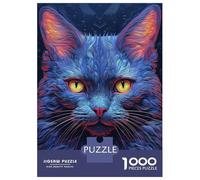 Jigsaw Puzzle for Adults 1000 Pieces Blue Neon Cat Closeup Jigsaw for Adults Relax Games Hand Speed Race Difficult And Challenge 70x50cm/1000pcs