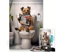 Jigsaw Puzzle for Adults 1000 Pieces Border Terrier on Toilet Tight Cut Fun Logic Skill Play Relax Fun Time Birthday Mind Gift (38x52cm)