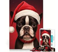 Jigsaw Puzzle for Adults 1000 Pieces Boston Terrier Christmas Flawless Edge Fun Brain Exercise Toy Cozy Fun Time Xmas Scene Art (38x26cm)
