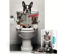 Jigsaw Puzzle for Adults 1000 Pieces Boston Terrier on Toilet Flawless Edge Fun Brain Exercise Toy Cozy Fun Time Xmas Scene Art (38x52cm)