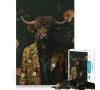 Jigsaw Puzzle for Adults 1000 Pieces Botanical Bull with Jacket Exact Fit Game Brain Skill Play Free Play Game Xmas Scene Art (38x26cm)