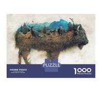 Jigsaw Puzzle for Adults 1000 Pieces Buffalo Bison Surrealism Teenager Puzzles Fun Games Staycation Kill Time for Is Ideal As A Gift 52x38cm/1000pcs