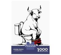 Jigsaw Puzzle for Adults 1000 Pieces, Bull on Toilet with Pants Down Artwork, Relaxing Puzzle Experience, Winter Indoor Entertainment, Pieces, 52x38cm/1000pcs