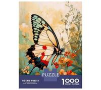 Jigsaw Puzzle for Adults 1000 Pieces, Butterfly on Flowers Artwork, Mindfulness Activity, Christmas Puzzle Collection, Precision Cut Pieces, 38x26cm/1000pcs