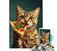 Jigsaw Puzzle for Adults 1000 Pieces Cat And His Pizza Brain Teaser Game Addictive Toys to Cultivate Patience Gifts Ideas Perfect Decoration (Size 75x50cm)