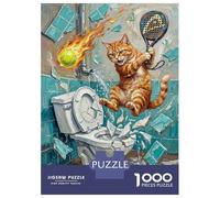 Jigsaw Puzzle for Adults 1000 Pieces, Cat Chaos in The Bathroom Artwork, Creative Leisure Activity, Holiday Family Game, Pieces, 38x26cm/1000pcs