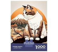 Jigsaw Puzzle for Adults 1000 Pieces, Cat Cherry Blossom Japan Artwork, Creative Leisure Activity, Festive Season Fun, Pieces, 70x50cm/1000pcs