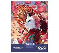 Jigsaw Puzzle for Adults 1000 Pieces Cat Geisha And Cherry Blossoms Jigsaw Puzzle Relax Games Precision Cutting Parent-child Interaction 70x50cm/1000pcs