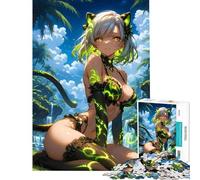 Jigsaw Puzzle for Adults 1000 Pieces Cat Girl in Tropical Paradise Fun at Home Activities, Improve Memory Relax Games for Ages 14 And over (50x75cm)