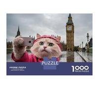 Jigsaw Puzzle for Adults 1000 Pieces Cat in London Taking A Selfie Jigsaw Puzzle Relaxing Games Difficult Challenge Unique Gifts for Birthday And Christmas 38x26cm/1000pcs