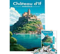 Jigsaw Puzzle for Adults 1000 Pieces Château D'If Marseille Travel Poster Educational Game Learning Educational Toys Great Gifts And Toys for The Whole Family (Size 38x52cm)