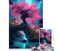 Jigsaw Puzzle for Adults 1000 Pieces Cherry Tree Bridge Educational Toy Secret Santa Gifts Fun Games Improving Love between Couples Size 38x52cm