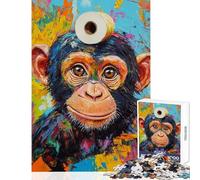 Jigsaw Puzzle for Adults 1000 Pieces Chimp with A Roll Puzzles for Adults DIY Toys Hand Speed Race Parentchild Interaction (Size 50x75cm)