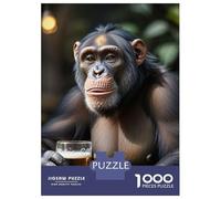 Jigsaw Puzzle for Adults 1000 Pieces Chimpanzee Drinking Funny Jigsaw Puzzle Relax Games Precision Cutting Parent-child Interaction 38x26cm/1000pcs