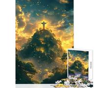 Jigsaw Puzzle for Adults 1000 Pieces Christ The Redeemer Sunset Home Decoration Toys Art Work Gift Family Games with Fully Interlocking Randomly Shaped Pieces Size 38x26cm