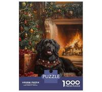Jigsaw Puzzle for Adults 1000 Pieces Christmas Newfoundland Dog by Fireplace Painting Jigsaws for Adults Toy Wall Decor Improve Memory for Is Ideal As A Gift 70x50cm/1000pcs