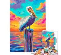 Jigsaw Puzzle for Adults 1000 Pieces Colorful Pelican on Post at Sunset Educational Game Learning Educational Toys Great Gifts And Toys for The Whole Family (Size 38x52cm)