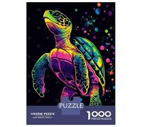 Jigsaw Puzzle for Adults 1000 Pieces Colorful Sea Turtle on Black Background Jigsaw Puzzle Relax Games Precision Cutting Parent-child Interaction 52x38cm/1000pcs