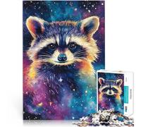 Jigsaw Puzzle for Adults 1000 Pieces Colorful Space Raccoon Watercolor DIY-Spielzeug einzigartiges Herausforderungsspiel38x26cm