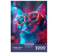 Jigsaw Puzzle for Adults 1000 Pieces Cool Cat in Neon Lights Puzzle for Adults Relax Games Perfect Decoration Difficult And Challenge 38x26cm/1000pcs