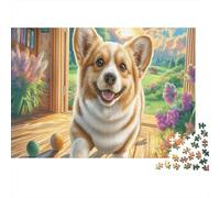 Jigsaw Puzzle for Adults 1000 Pieces Corgi at Sunny Doorway, Educational Games Home Decoration Pet Great Gift Adult 52x38cm/1000pcs