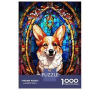 Jigsaw Puzzle for Adults 1000 Pieces Corgi Dog Stained Glass Teenager Puzzles Fun Games Staycation Kill Time for Is Ideal As A Gift 52x38cm/1000pcs