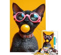 Jigsaw Puzzle for Adults 1000 Pieces Cornish Rex Cat Bubblegum Brain Teaser Game Toy Intellectual Game Great Gifts for Games Improve Memory (Size 38x26cm)