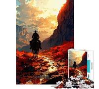 Jigsaw Puzzle for Adults 1000 Pieces Cowboy Riding Through Canyon at Sunset Educational Challenge Hand Speed Race DIY Toys for And 14 Years And over (38x26cm)