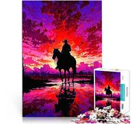 Jigsaw Puzzle for Adults 1000 Pieces Cowboy Silhouette at Sunset Entspannungsspiele Einzigartige Wohndekoration und Geschenke52x38cm