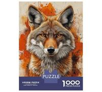 Jigsaw Puzzle for Adults 1000 Pieces Coyote Portrait with Orange Splatter Background Jigsaw Puzzle Brain Teaser Game For Family Fun Parent-child Interaction 52x38cm/1000pcs