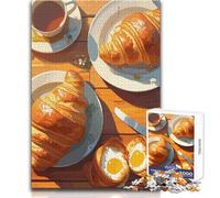 Jigsaw Puzzle for Adults 1000 Pieces Croissant Breakfast Still Life Beautiful Design Game Perfect Decoration Gift Birthday Size 38x26cm