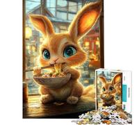 Jigsaw Puzzle for Adults 1000 Pieces Cute Bunny Eating Ramen Jigsaw for Adults Relax Games Perfect Decoration for Is Ideal As A Gifts (Size 50x75cm)