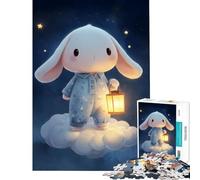 Jigsaw Puzzle for Adults 1000 Pieces Cute Bunny on Cloud with Lantern Brain Teaser Game Toy Intellectual Game Great Gifts for Games Improve Memory (Size 50x75cm)