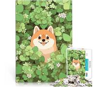 Jigsaw Puzzle for Adults 1000 Pieces Cute Lucky Shiba Inu in Clover Family Game for and Unique Home Decor and Gifts 50x70cm