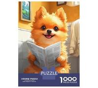 Jigsaw Puzzle for Adults 1000 Pieces Cute Pomeranian Dog Reading Newspaper Toilet Funny Puzzles for Adults DIY Toys Perfect Decoration Birthday And Unique Gifts 52x38cm/1000pcs