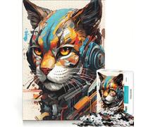 Jigsaw Puzzle for Adults 1000 Pieces Cyborg Cat Machine Head, Educational Games, Perfect Decoration, Every Piece Is Unique 38x52cm
