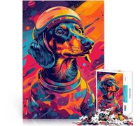 Jigsaw Puzzle for Adults 1000 Pieces Dachshund Astronaut Space Educational Games Wall Decoration Unique Birthday and Xmas Gifts 26x38cm