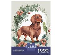 Jigsaw Puzzle for Adults 1000 Pieces Dachshund Floral Portrait Jigsaw Puzzle Brain Teaser Game Stress Reliever Birthday And Unique Gifts 52x38cm/1000pcs